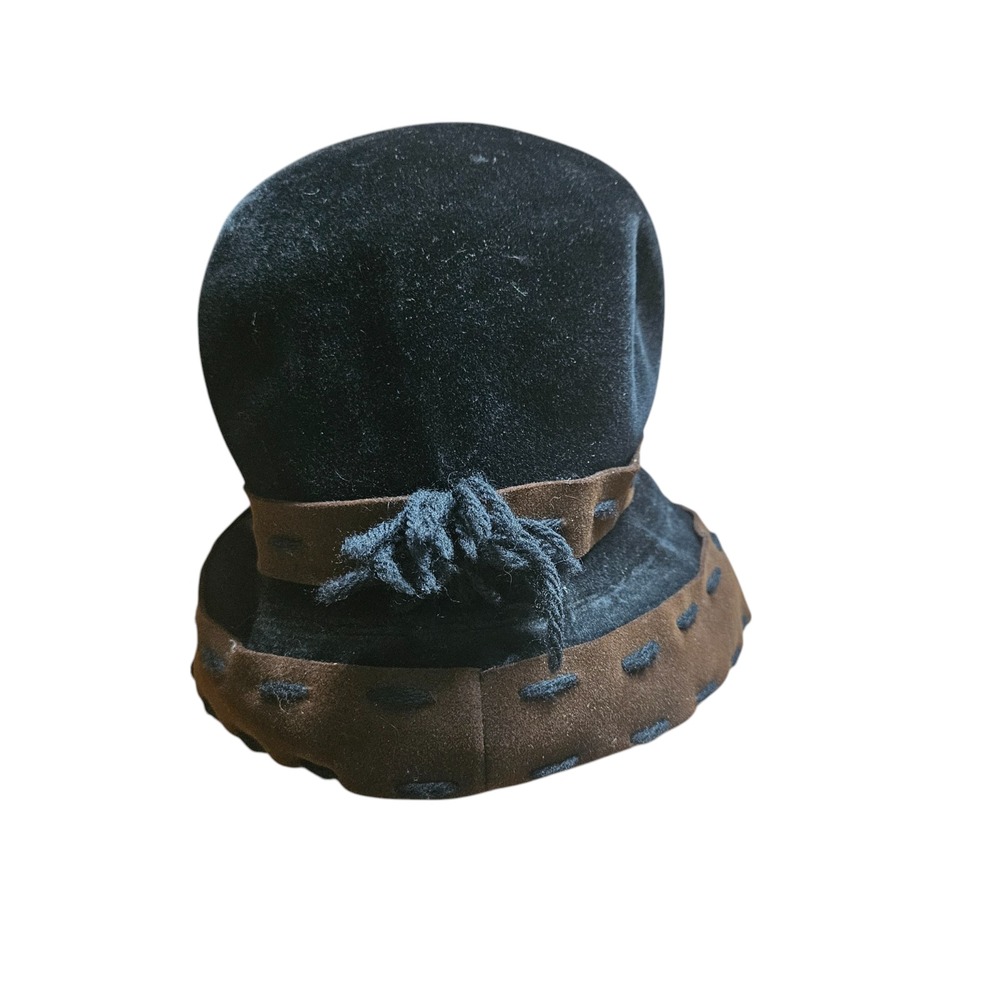Vintage 50s 60s Christian Dior Miss Dior Cloche Hat Felt Velvet Brown Black - Picture 8 of 8
